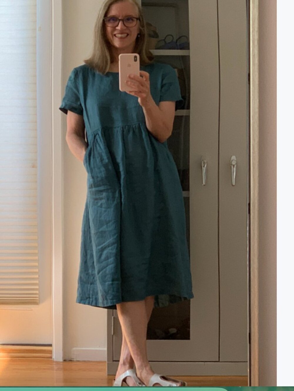 Grae cove Blue Linen Short-Sleeve Smock Dress Small